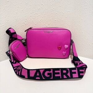 Karl Lagerfeld Maybelle Leather Fuchsia Camera Crossbody Bag NWT
